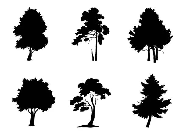 Coleção Isolado Árvore Símbolo Estilo Silhueta Fundo Branco Pode Ser —  Vetores de Stock