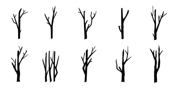 Zwarte Tak Boom Naakte Bomen Silhouetten Handgetekende Geïsoleerde Illustraties — Stockvector