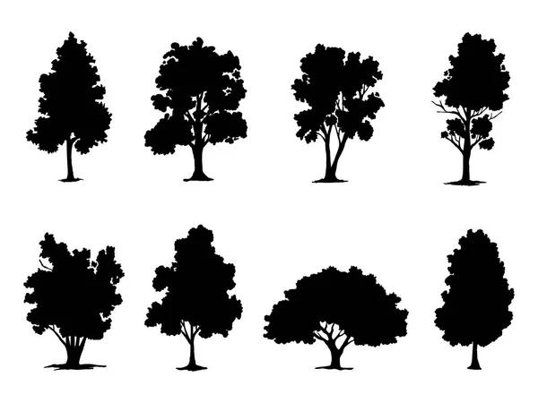 Svarta Grenen Träd Eller Nakna Träd Silhuetter Handritade Enskilda Illustrationer — Stock vektor