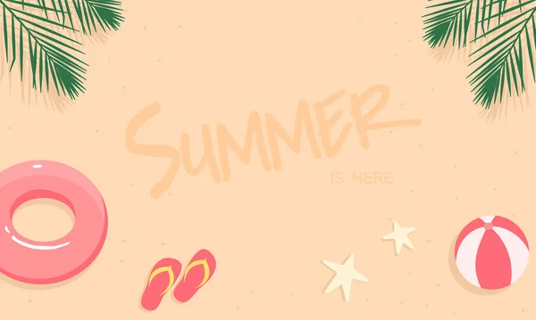 Παραλία Όμορφο Καλοκαίρι Banner Σχεδιασμό Μοτίβο Φόντου Οριζόντια Αφίσα Ευχετήρια — Διανυσματικό Αρχείο
