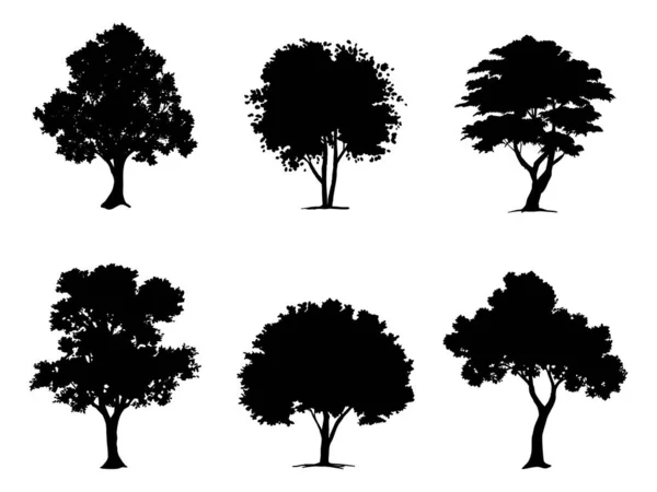 Coleção Isolado Árvore Símbolo Estilo Silhueta Fundo Branco Pode Ser — Vetor de Stock