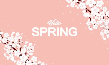 Bahar afiş Merhaba. Modaya uygun doku. Sezon meslek, haftasonu, tatil logosu. Bahar zaman duvar kağıdı. Mutlu bahar günü. Bahar vektör yazı metin. Moda stil. Vektör çiçek.