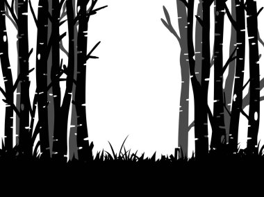 Kara Dal Ağacı ya da Çıplak Ağaç siluetleri. El çizimi izole çizimler.