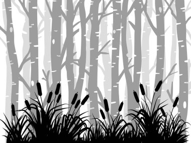 Kara Dal Ağacı ya da Çıplak Ağaç siluetleri. El çizimi izole çizimler.