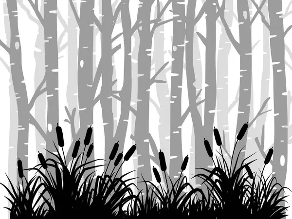 Kara Dal Ağacı ya da Çıplak Ağaç siluetleri. El çizimi izole çizimler.