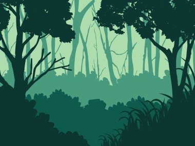 Orman ve dağ siluetleri. Yeşil arka planda doğal izole.