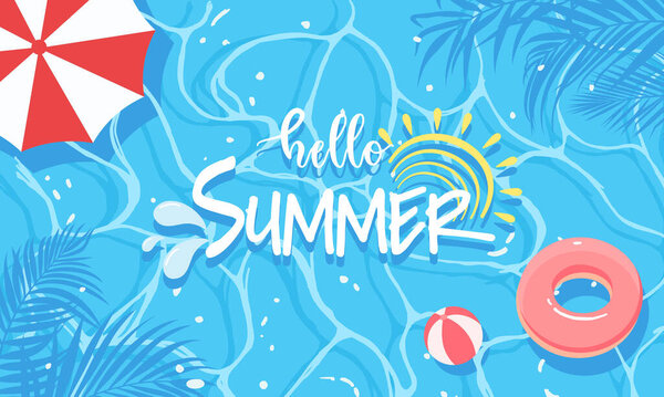 Hello summer season and nature beach beautiful summer banner design background pattern. horizontal poster, greeting card, header for website.