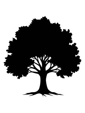 Yaprak sembollü siyah ağaçlar ve kökler güzel ve ferahlatıcı görünüyor. Ağaç ve kökler LOGO biçimi.