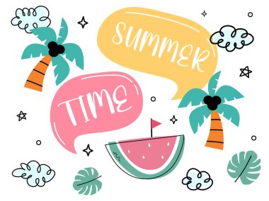 Merhaba yaz konsept tasarımı. Satış sonrası şablonu için yaratıcı soyut arka plan ve yaz mevsimi renklerinde bitki.