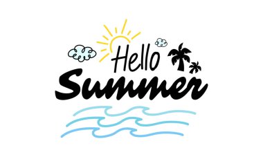 Merhaba yaz sezonu ve doğa sahili güzel yaz afişi tasarım şablonu. yatay poster, tebrik kartı, web sitesi başlığı.