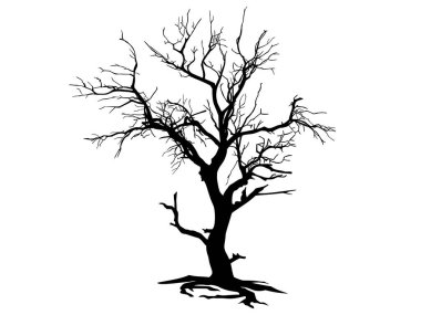 Kara Dal Ağacı ya da Çıplak Ağaç siluetleri. El çizimi izole çizimler.