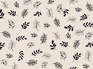 Çiçeklerin siyah çizgisi ve yaprağın duvar sanatı arka planı. Soyut şekilli yaprak çizimi. Baskı, kapak, duvar kağıdı, asgari ve doğal duvar sanatı için soyut bitki sanatı tasarımı. Vektör illüstrasyonu.