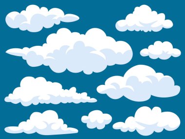 Düz dizaynlı bir çizgi film bulutu. Beyaz bulut koleksiyonu.