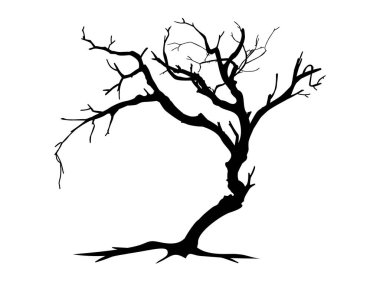 Kara Dal Ağacı ya da Çıplak Ağaçlar ve Kök Siluetleri. El çizimi izole çizimler.