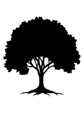 Yaprak sembollü siyah ağaçlar ve kökler güzel ve ferahlatıcı görünüyor. Ağaç ve kökler LOGO biçimi.