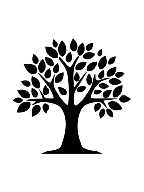 Yaprak sembollü siyah ağaçlar ve kökler güzel ve ferahlatıcı görünüyor. Ağaç ve kökler LOGO biçimi.