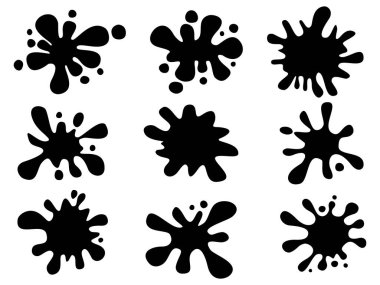 Cadılar Bayramı 'nda kan ve lekeler olur. Kanama izleri ve kan lekesi siluetleri. Kırmızı boya damlıyor. Korkunç dekoratif unsurlar. Beyaz arkaplanda düz biçimdeki vektör illüstrasyonu. 