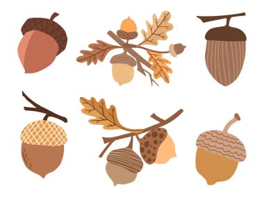 Sonbahar bitki sembolü simgesi seti. El çizimi illüzyon basit biçim. 