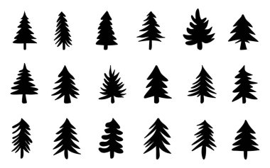 Siluet Noel ağaçlarının koleksiyonu. Herhangi bir doğa ya da sağlıklı yaşam tarzını göstermek için kullanılabilir..