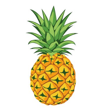 Ananas. Beyaz arka planda izole edilmiş çizgi film tarzıyla ananas meyvesi tasviri. Yaz meyveleri, sağlıklı ve doğal bir yaşam için, Vektör illüstrasyonu.