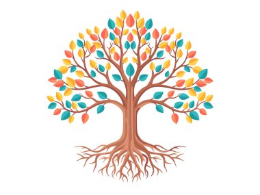 Yaşam ağacı logosu ya da ağaç ve yapraklı kökler güzel ve ferahlatıcı görünüyor. Ağaç ve kökler LOGO biçimi.