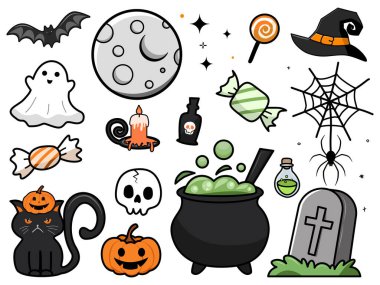 Cadılar Bayramı düz tasarım biçimi için Clipart ögesi. el çizimi illüstrasyon vektörü.