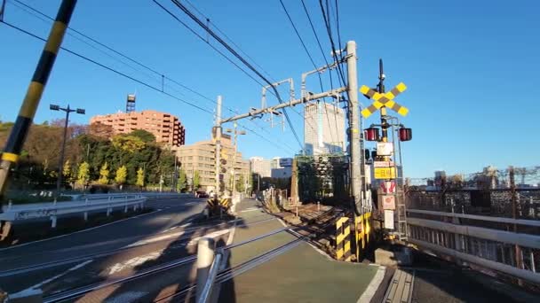 Tokyo Shinagawa Railroad Crossing November 2022 — Stock Video