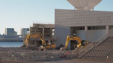 Tokyo Harumi rıhtım yıkım işi Aralık 2022 Sabah erken saatlerde