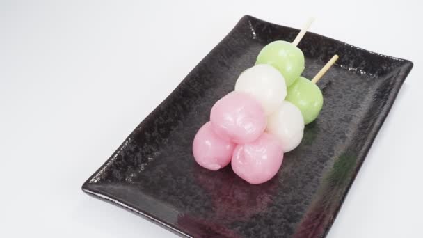 Trojbarevný Knedlík Japonské Tradiční Sladkosti Dango — Stock video