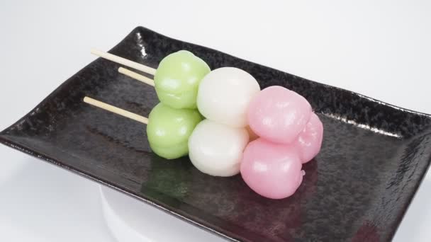 Three Color Dumpling Japanese Traditional Sweets Dango — Stock Video