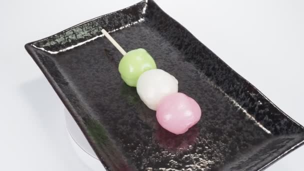 Trei Culori Găluște Japoneze Dulciuri Tradiționale Dango — Videoclip de stoc