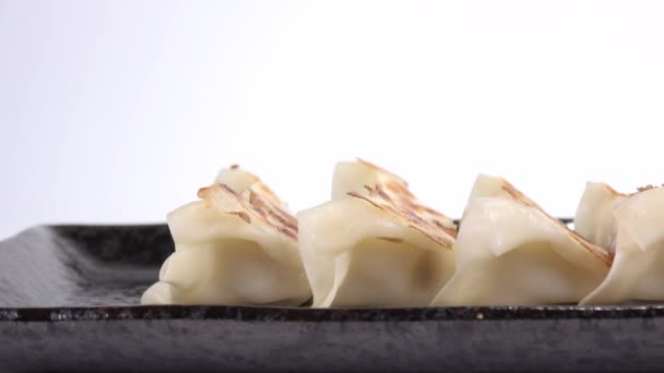Gyoza Japonés Pan Fried Dumplings — Vídeo de stock