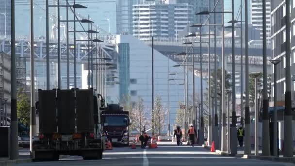Harumi Zászló Építés Alatt Japán Tokió 2023 Tél — Stock videók