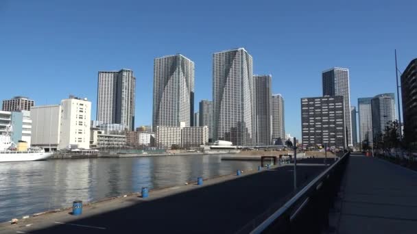 Bandera Harumi Construcción Japón Tokio 2023 Invierno — Vídeo de stock