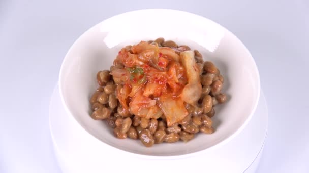 Picante Kimchi Natto Primer Plano Vídeo Clip — Vídeo de stock