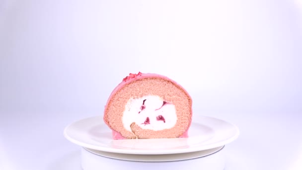 Торт Полуничного Рулету Короткий Відеокліп — стокове відео