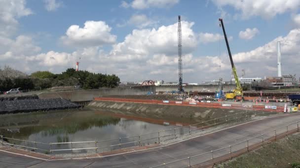 Shinsuna Floodgate Construction 2023 Japón Tokio — Vídeo de stock