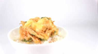 Tempura Kakiage pirinç kasesi Japon geleneksel yemeği Kakiagedon