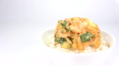 Tempura Kakiage pirinç kasesi Japon geleneksel yemeği Kakiagedon