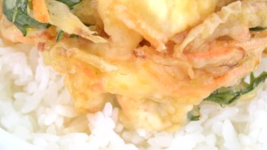 Tempura Kakiage pirinç kasesi Japon geleneksel yemeği Kakiagedon