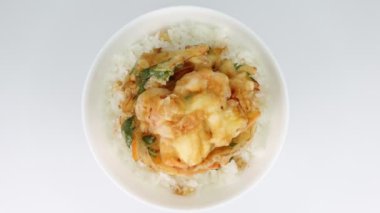 Tempura Kakiage pirinç kasesi Japon geleneksel yemeği Kakiagedon