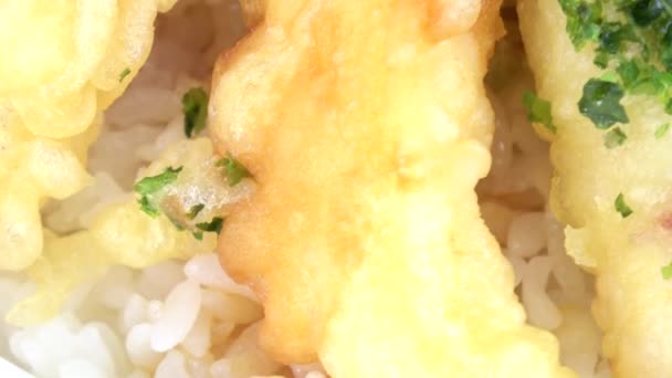 Vas Orez Tempura Mâncare Tradițională Japoneză Tendon — Videoclip de stoc
