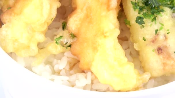 Bol Riz Tempura Nourriture Traditionnelle Japonaise Tendon — Video