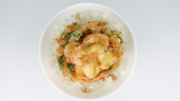 Bol Riz Tempura Kakiage Nourriture Traditionnelle Japonaise Kakiagedon — Video