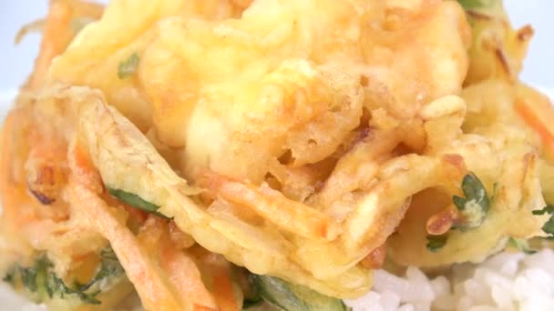 Tempura Kakiage Pirinç Kasesi Japon Geleneksel Yemeği Kakiagedon — Stok video
