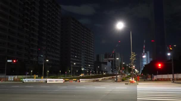 Harumi Flagge Bau Nachtsicht Japan Tokio August 2023 — Stockvideo