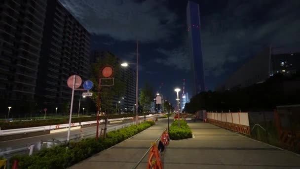 Harumi Flagga Uppbyggnad Night View Japan Tokyo Augusti 2023 — Stockvideo