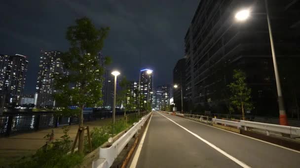 Флаг Харуми Стадии Строительства Night View Япония Август 2023 — стоковое видео