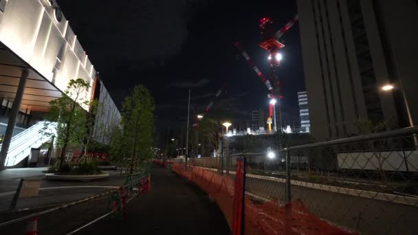 Прапор Харумі Під Будівництвом Вид Ніч Японія Токіо Серпня 2023 — стокове відео
