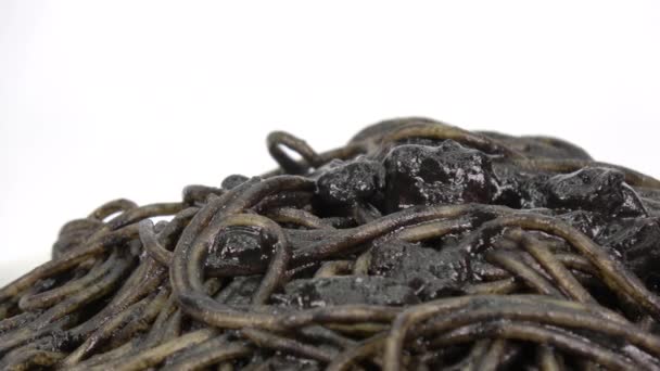 Pasta Bläckfisk Ink Spaghetti Kort Videoklipp — Stockvideo